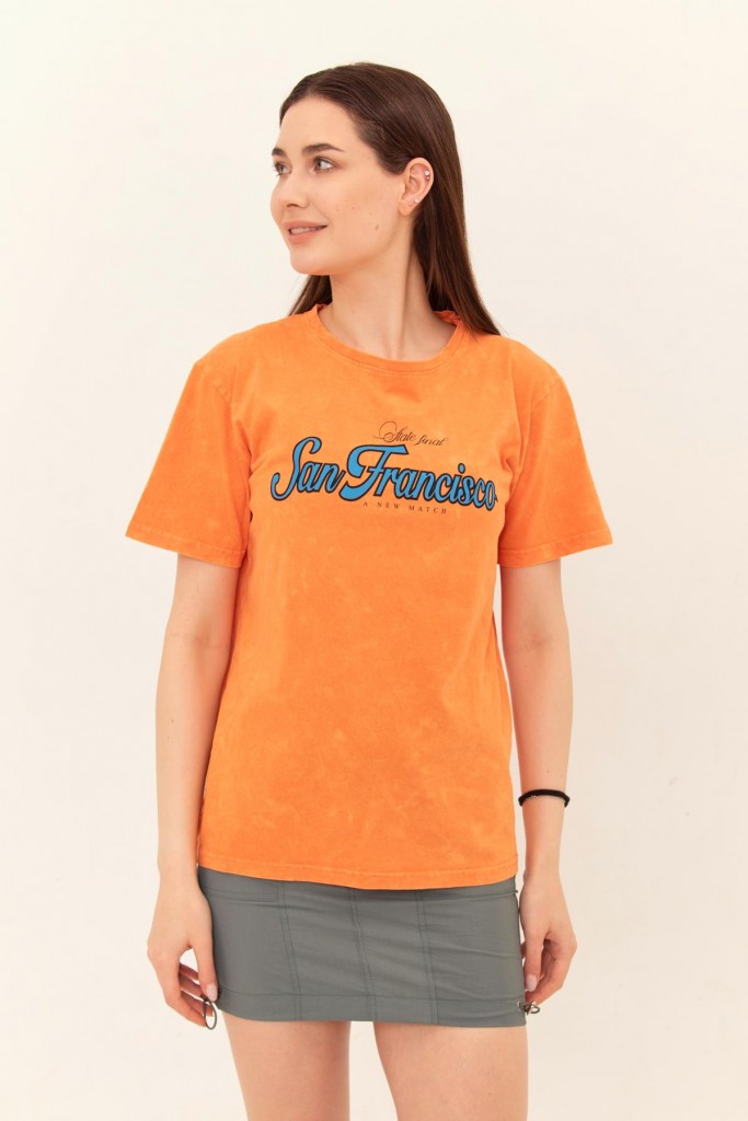 Kadın Sanfrancısco Baskılı Turuncu Normal Kesim Tshirt