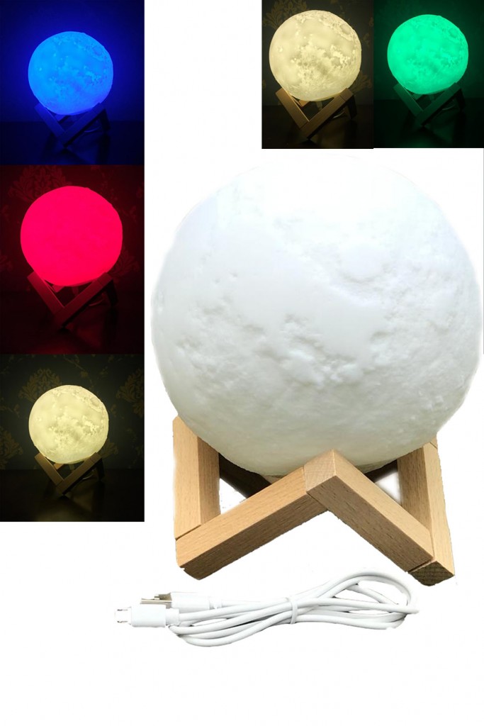 Dekoratif 3D Standlı Ay Gece Lambası Başucu Lambası 5 Renk Büyük Boy