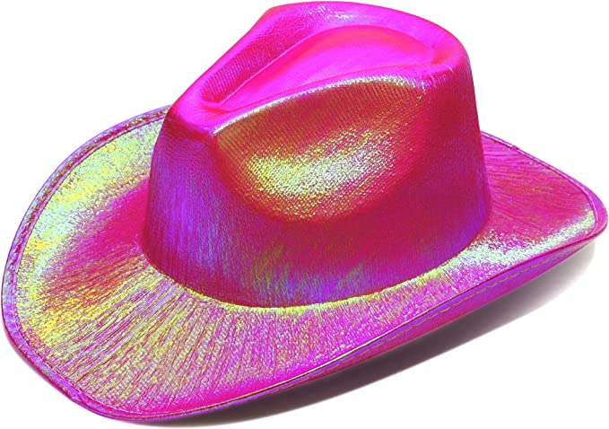 Neon Hologramlı Kovboy Model Parti Şapkası Fuşya Yetişkin 39X36X14 Cm
