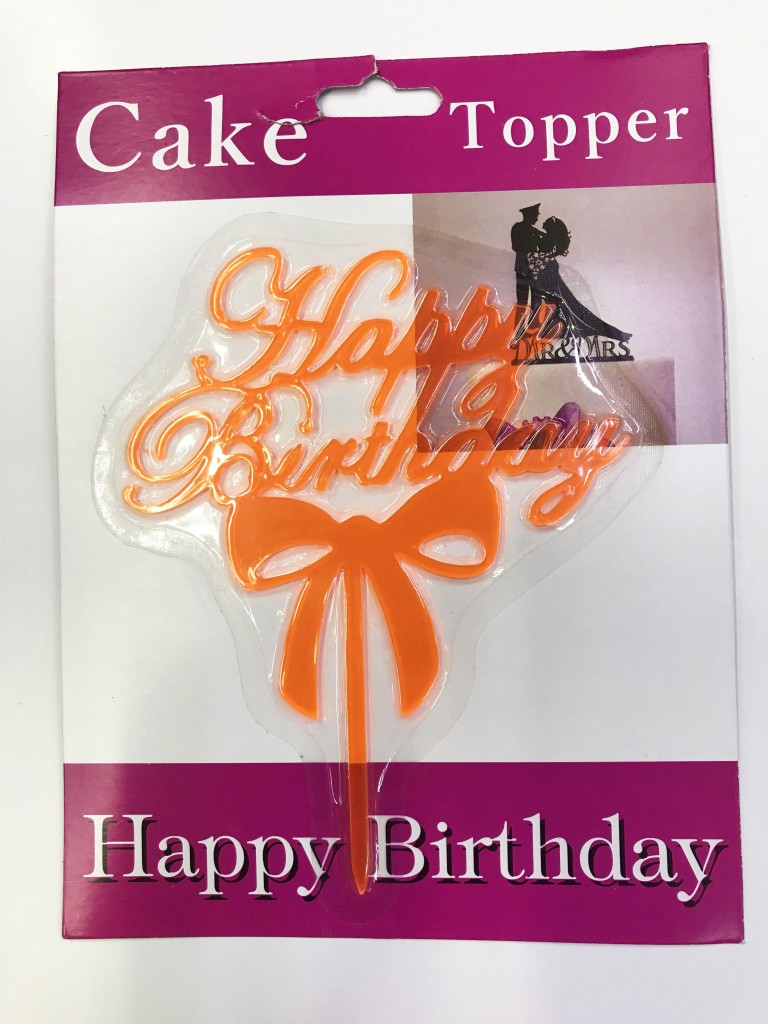 Parti Happy Birthday Yazılı Fiyonklu Pasta Kek Çubuğu Turuncu Renk