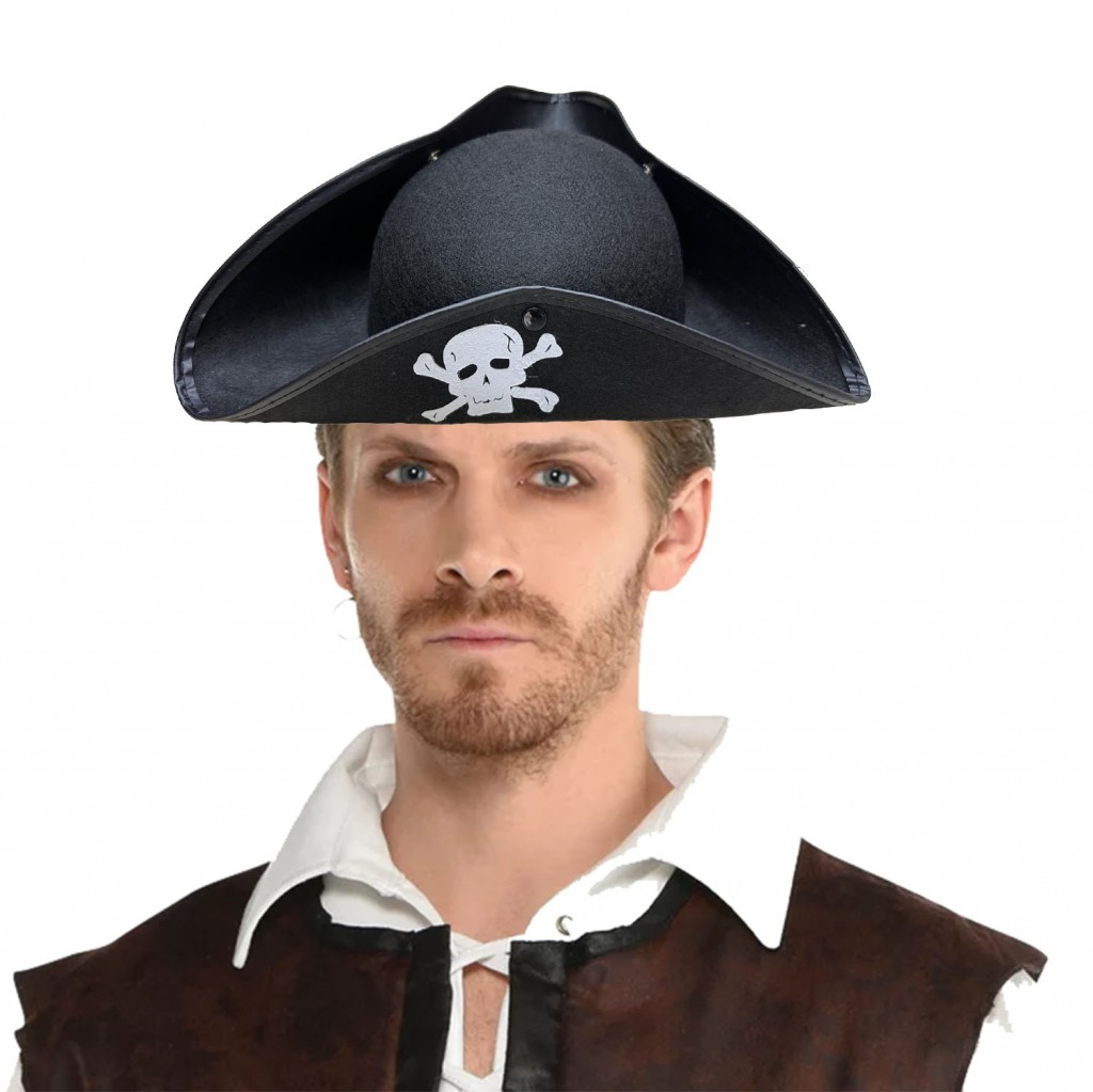 Siyah Renk Korsan Armalı Kaptan Korsan Denizci Şapkası