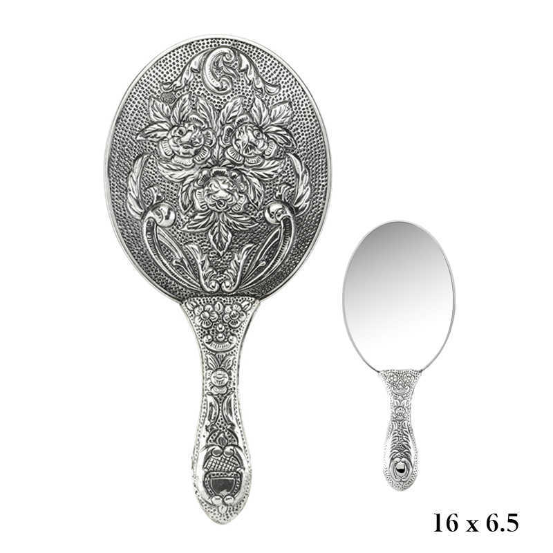 925 Ayar Gümüş Gül Desenli El Aynası