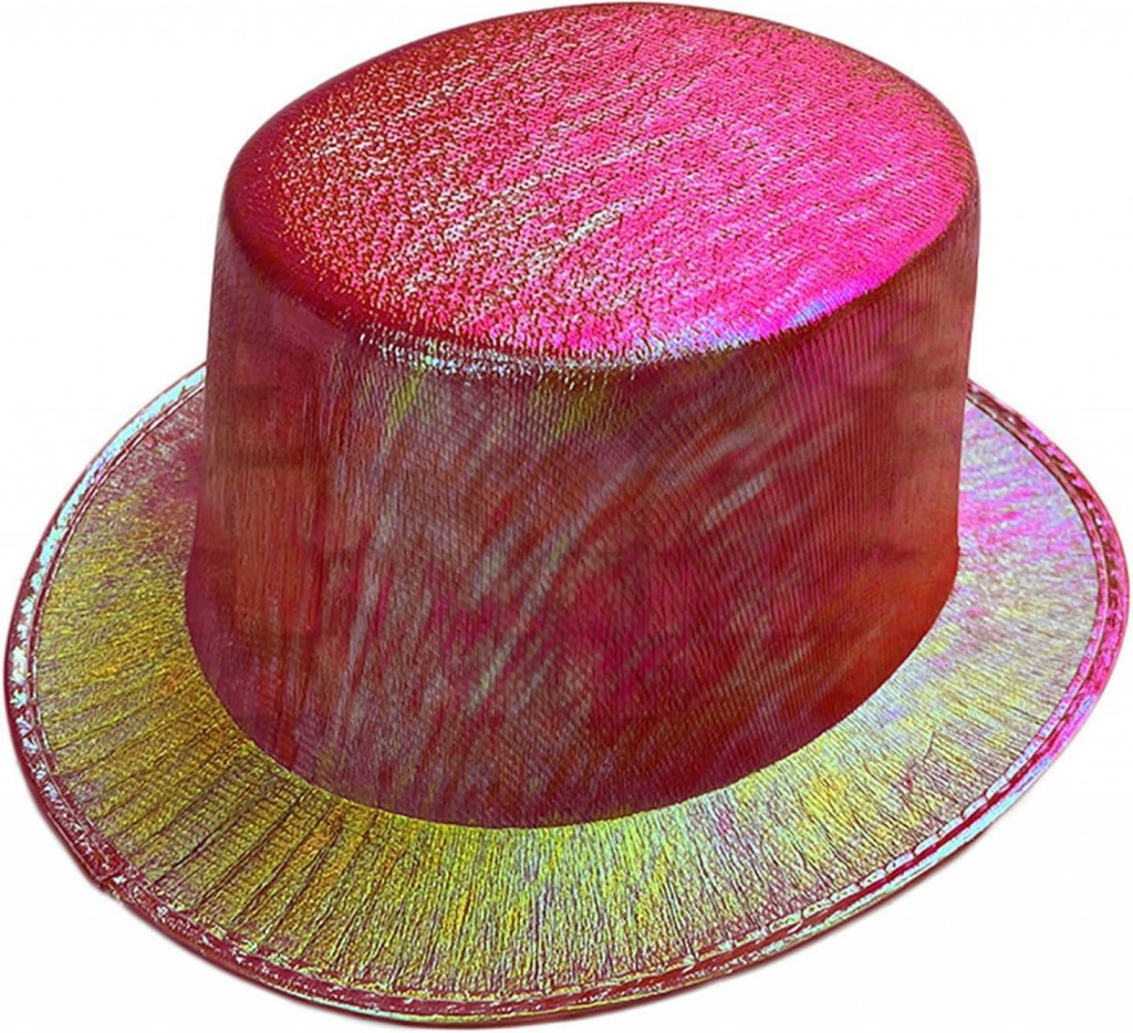 Kırmızı Renk Işıltılı Hologram Kumaş Kaplama Fötr Silindir Şapka Yetişkin Boy