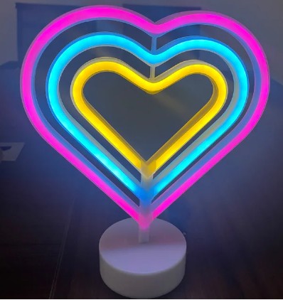 Neon Işıklı Kalp Masa Gece Lambası Pil+Usb Dekoratif Hediyelik