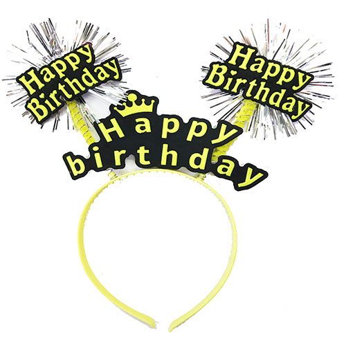 Parti Happy Birthday Püsküllü Neon Sarı Renk Doğum Günü Tacı 22X19 Cm