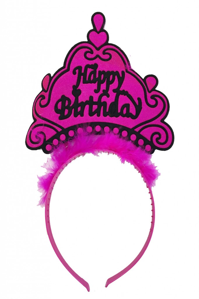 Parti Happy Birthday Yazılı Neon Fuşya Renk Doğum Günü Tacı