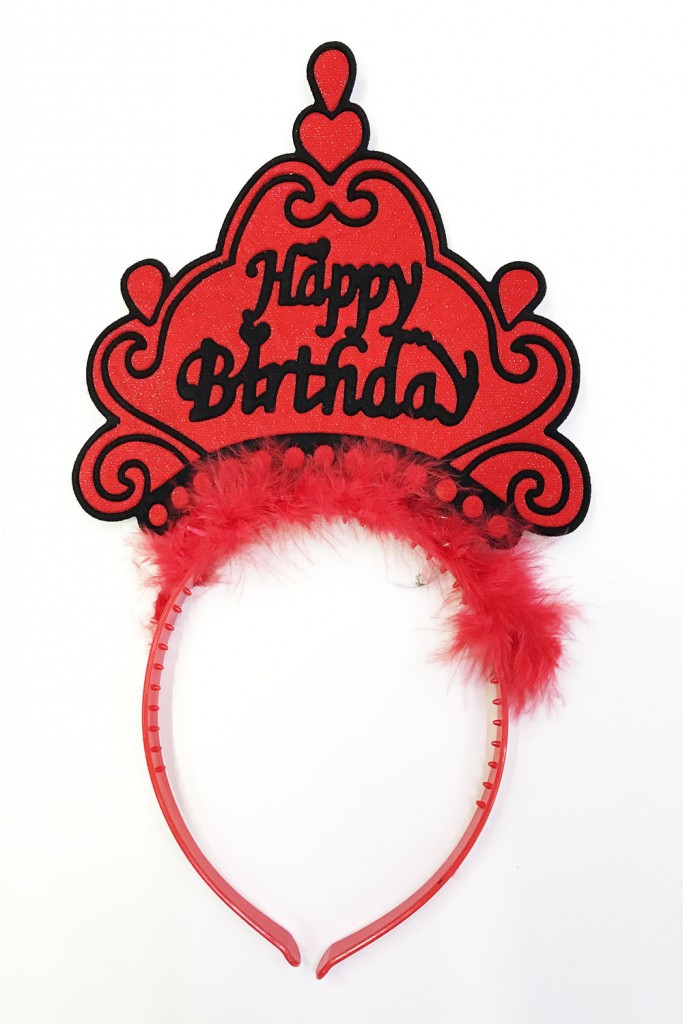 Parti Happy Birthday Yazılı Neon Kırmızı Renk Doğum Günü Tacı
