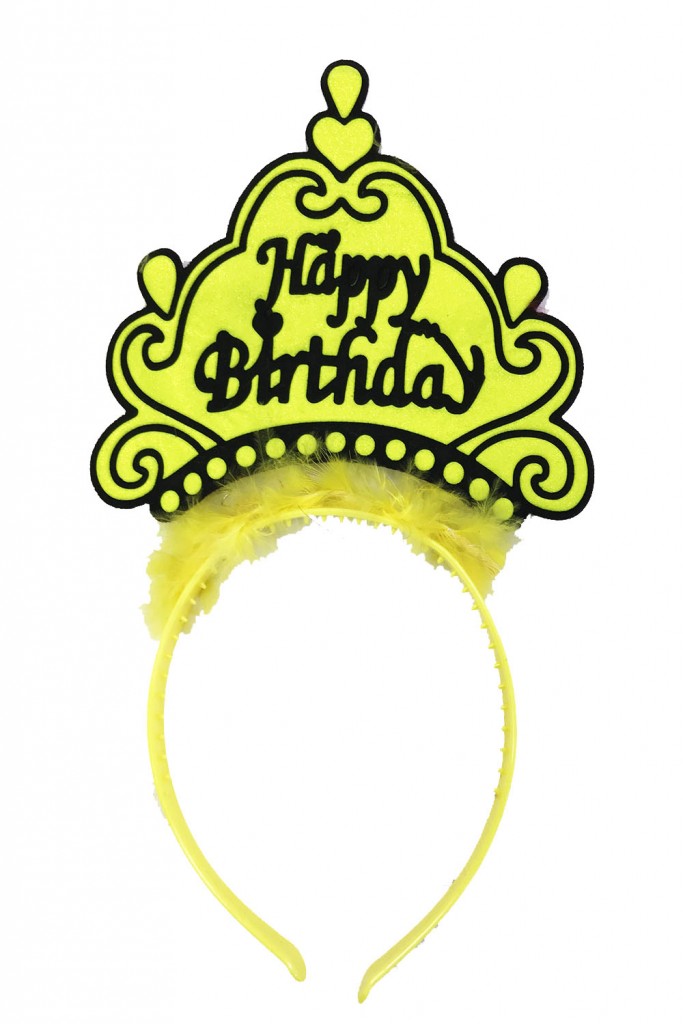 Parti Happy Birthday Yazılı Neon Sarı Renk Doğum Günü Tacı