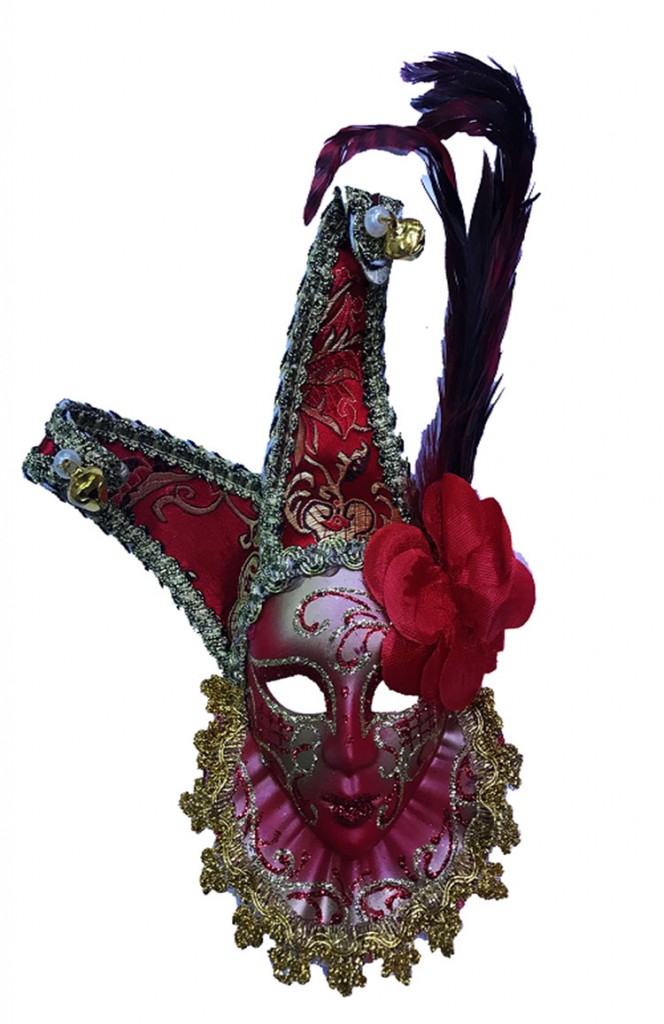 Parti Malzemesi Çıngıraklı Dekoratif Tüylü Seramik Maske Kırmızı Renk