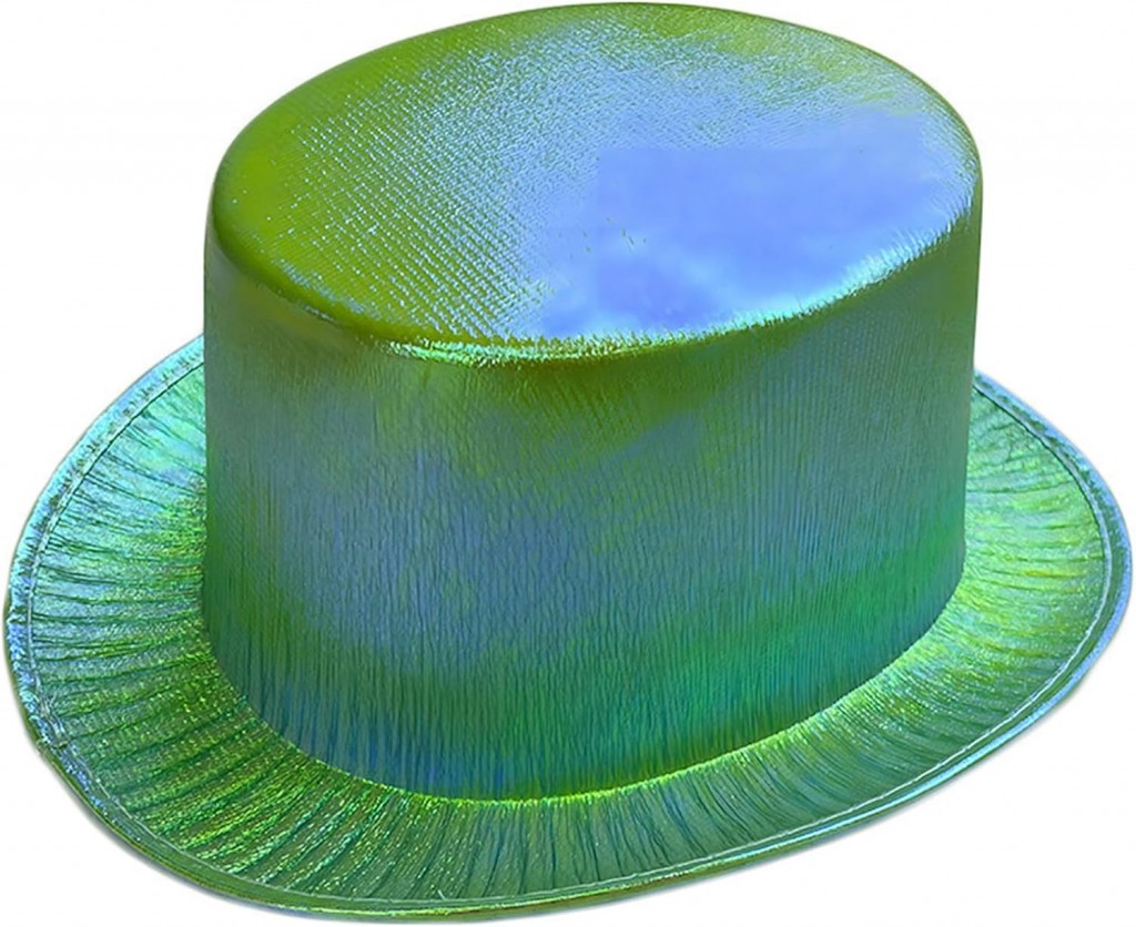 Yeşil Renk Işıltılı Hologram Kumaş Kaplama Fötr Silindir Şapka Yetişkin Boy