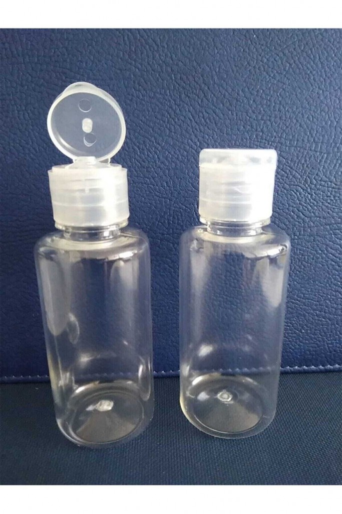 Pet 100 Adet 50 Ml Şeffaf Fliptop Kapaklı Plastik Pet Likit Dezenfektan Kozmetik Şişesi