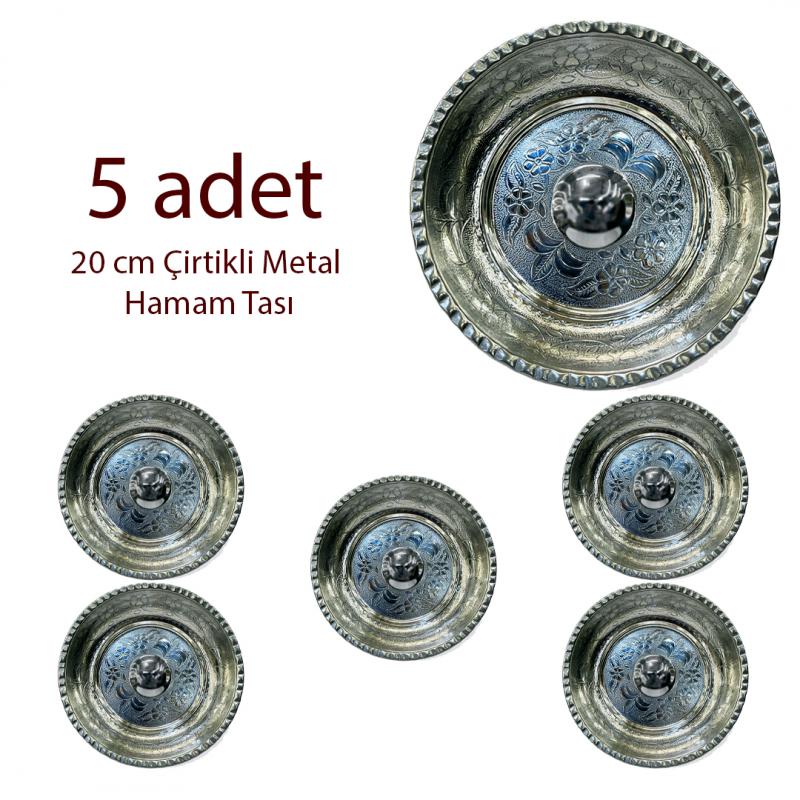 5 Adet 20 Cm Çirtikli Metal Hamam Tası