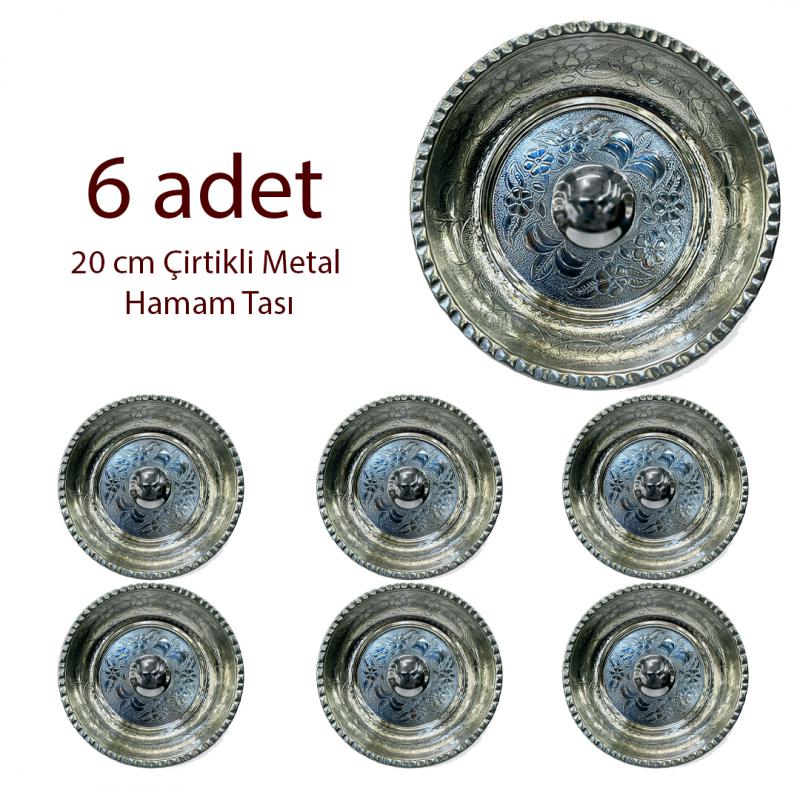 6 Adet 20 Cm Çirtikli Metal Hamam Tası