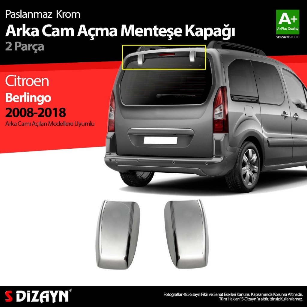 Citroen Berlingo Uyumlu Krom Arka Cam Açma Menteşe Kapağı 2 Parça 2008-2018