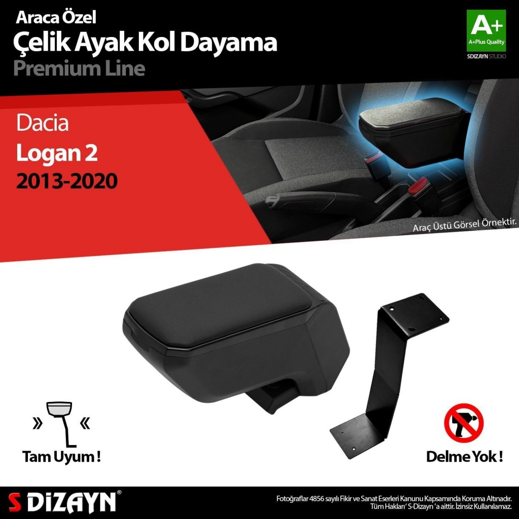 Dacia Logan Uyumlu Kol Dayama Kolçak Çelik Ayaklı Abs Siyah 2013-2020 A+Kalite Parça