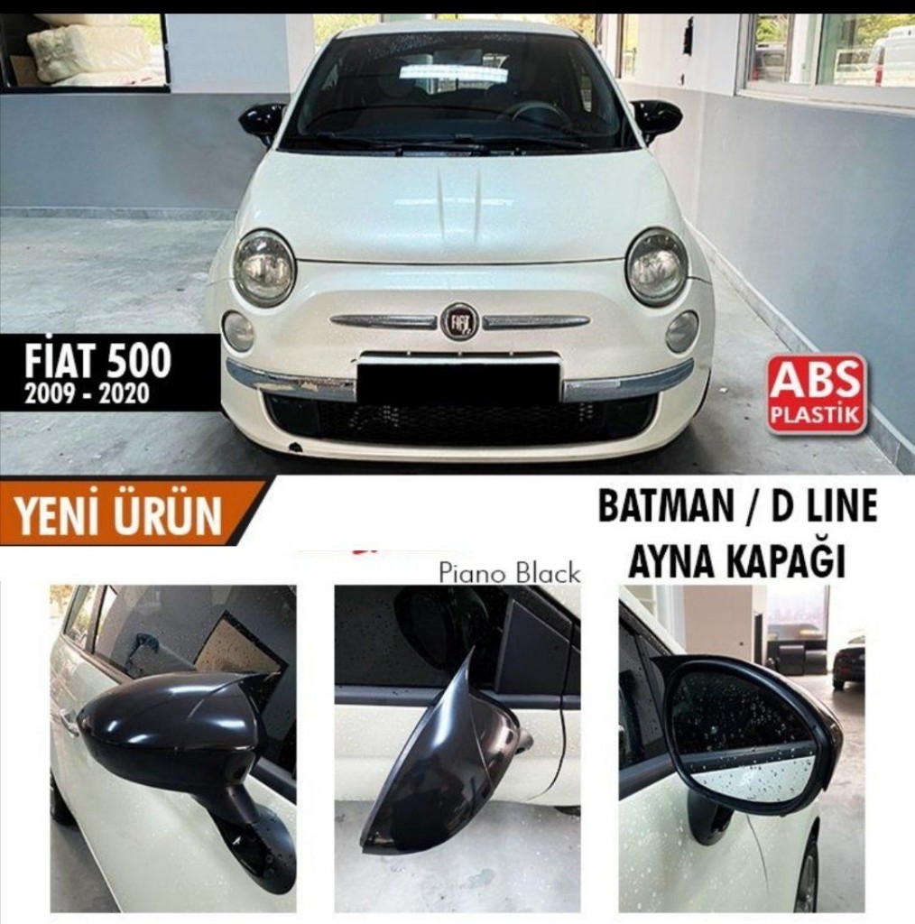 Fiat 500 Uyumlu (2009-2020) Batman Yarasa Ayna Kapağı (Parlak Siyah)