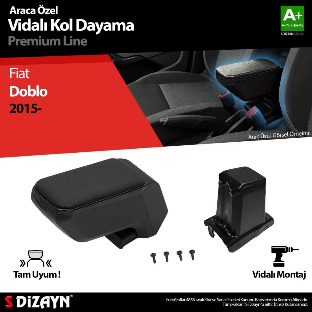 Fiat Doblo Uyumlu Kol Dayama Kolçak Abs Vidalı Siyah 2015 Üzeri A+Kalite Parça