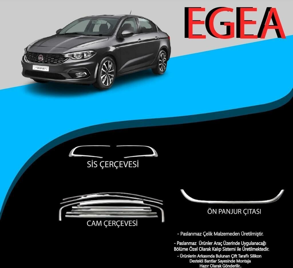 Fiat Egea Uyumlu Cam Çerçevesi-Sis Çerçevesi-Ön Panjur Çıtası Krom Set 2021 Model Parça