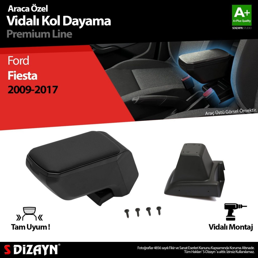 Ford Fiesta Uyumlu Kol Dayama Kolçak Abs Vidalı Siyah 2009-2017 A+Kalite Parça