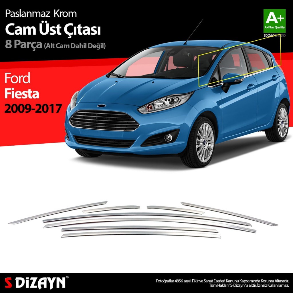 Ford Fiesta Uyumlu Krom Cam Üst Çıtası 8 Parça 2009-2017