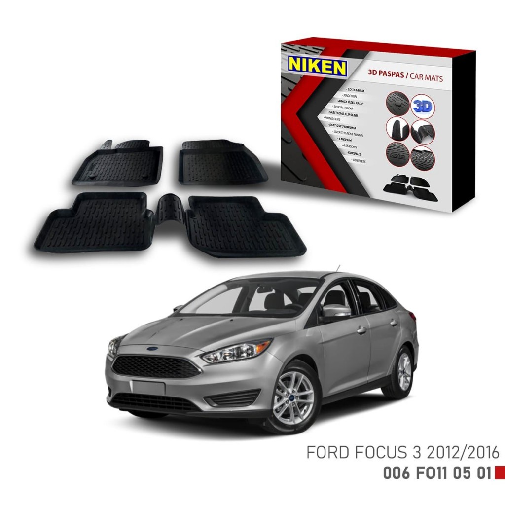 Ford Focus 3 Için Uyumlu 2012-2016 3D Paspas