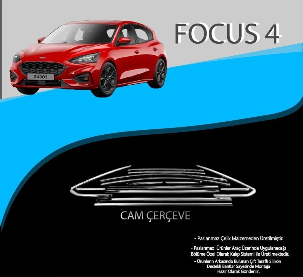 Ford Focus Uyumlu 4 Krom Cam Çerçevesi Paslanmaz Çelik 8 Parça Focus 4 (2018-2020)