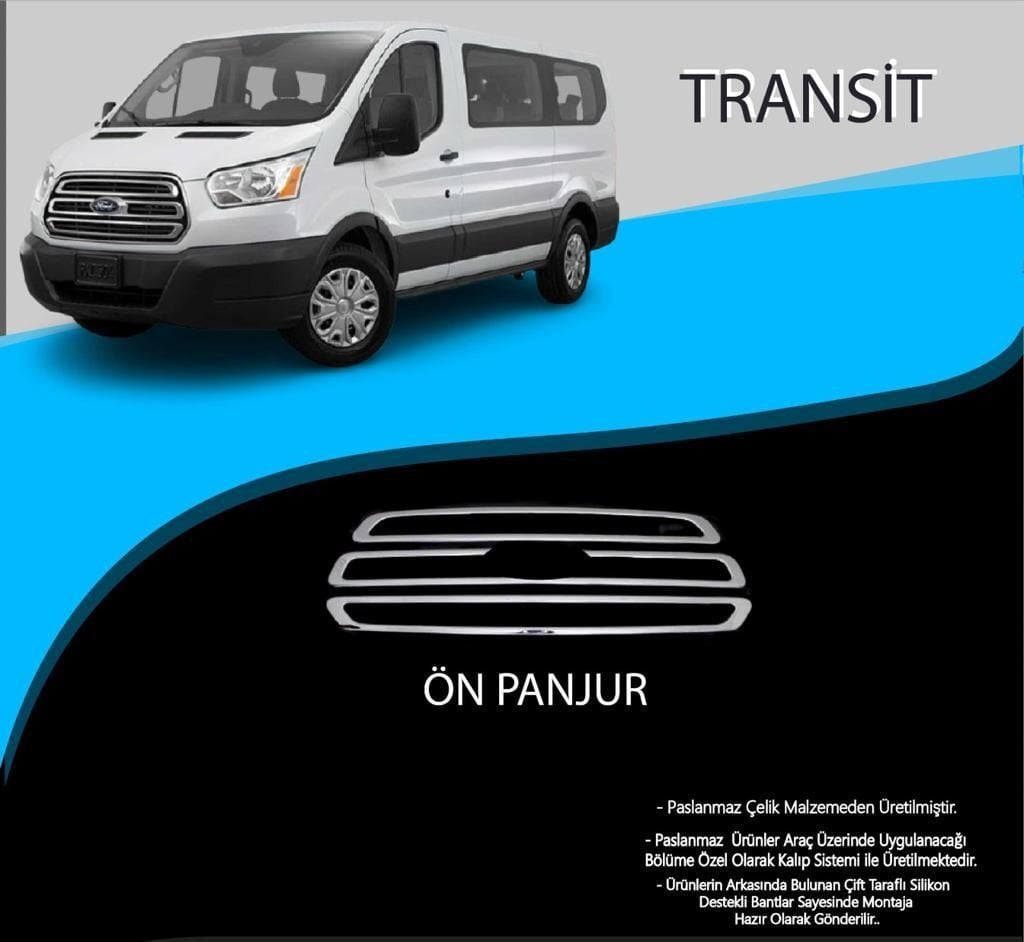 Ford Transit Uyumlu Krom Ön Panjur Krom Çıta 3 Parça. Parça