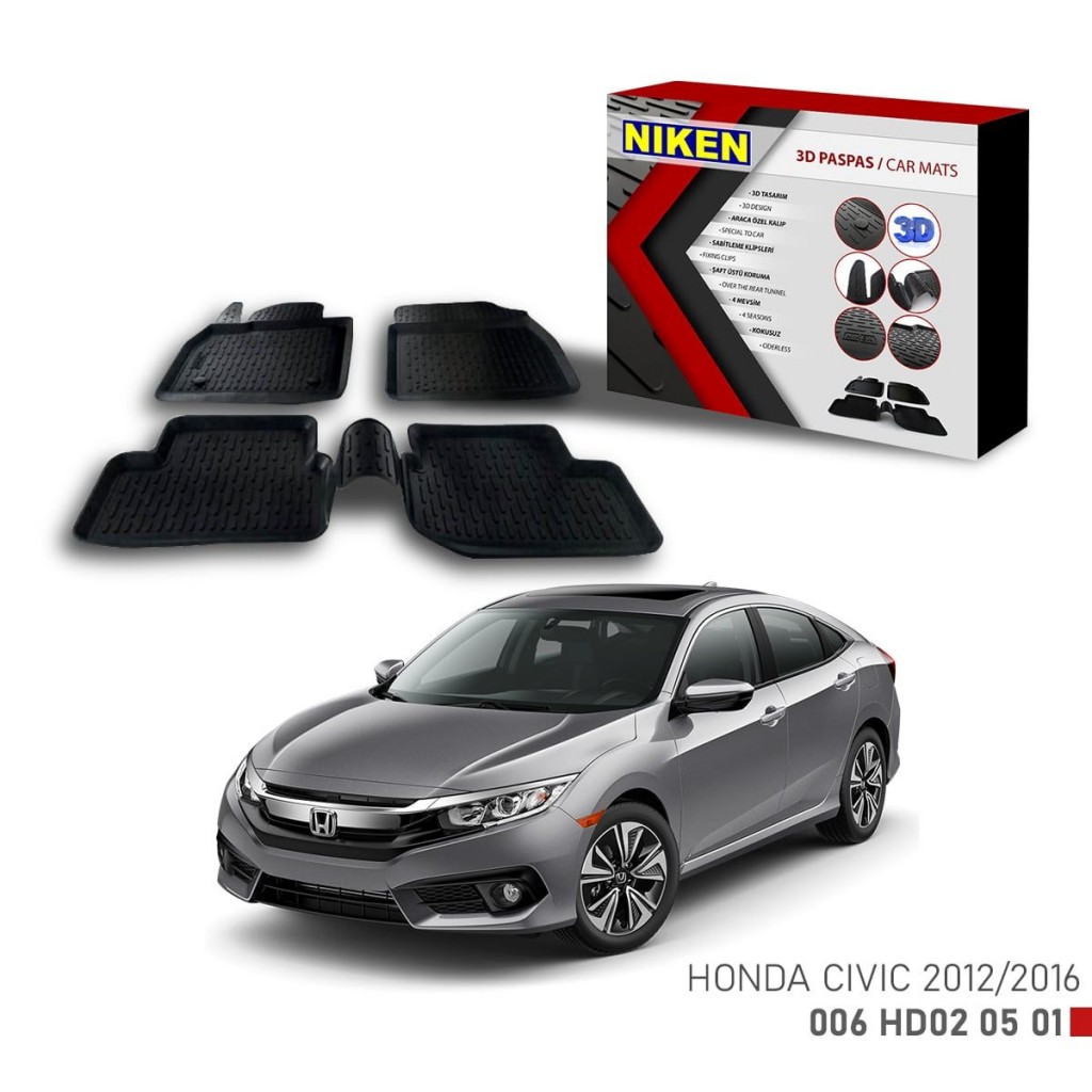 Honda Civic 2012-2016 Için Uyumlu 3D Paspas