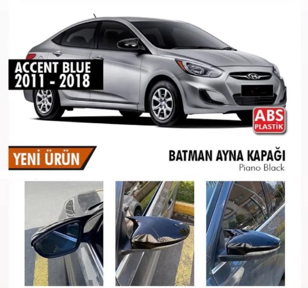 Hyundai Accent Uyumlu Blue Sinyalli Batman Yarasa Ayna Kapağı Piano Black / 2011-2019