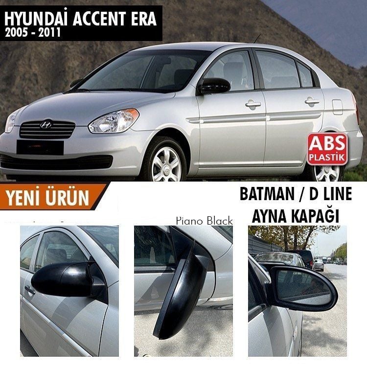 Hyundai Accent Uyumlu Era (2005-2011) Batman Yarasa Ayna Kapağı (Parlak Siyah)