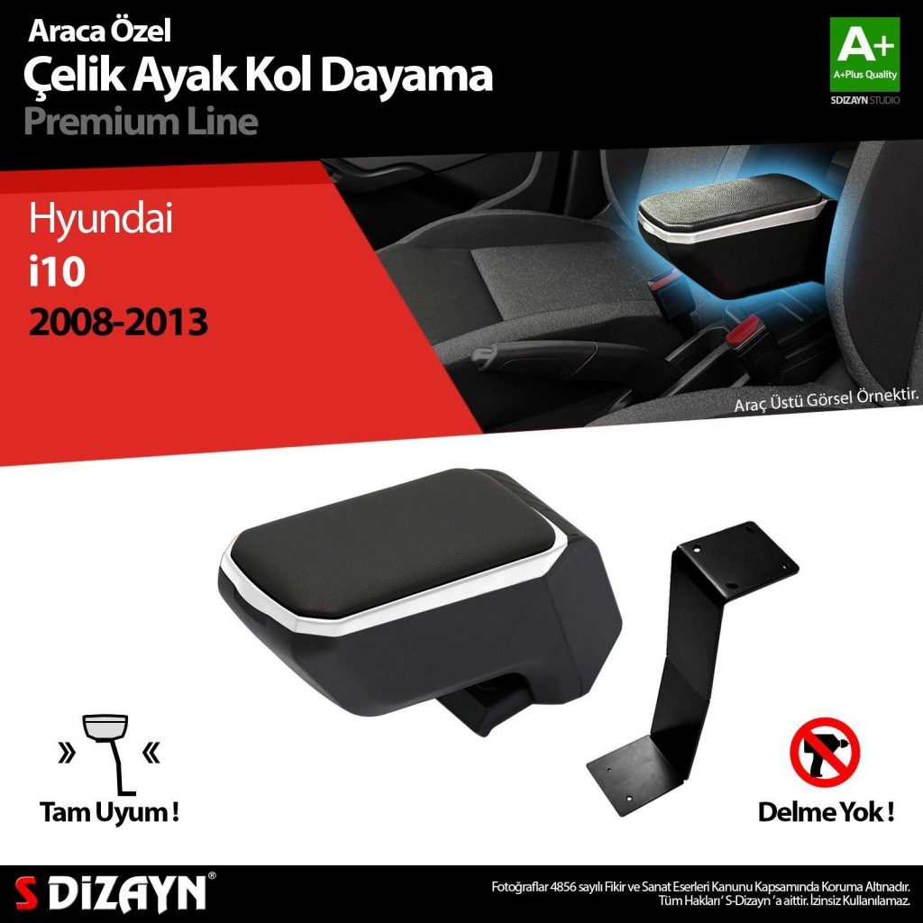 Hyundai İ10 Uyumlu Kol Dayama Kolçak Çelik Ayaklı Abs Gri 2008-2013 A+Kalite Parça