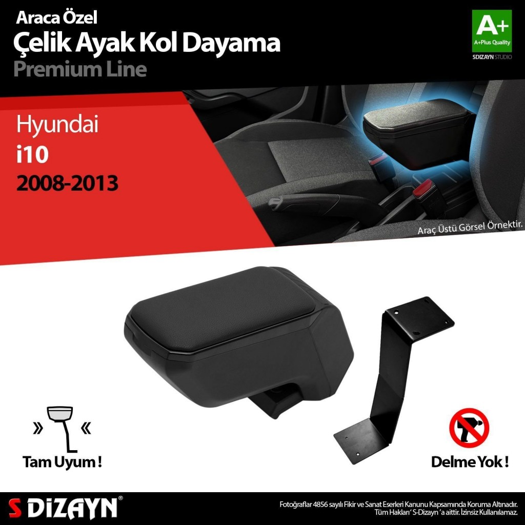 Hyundai İ10 Uyumlu Kol Dayama Kolçak Çelik Ayaklı Abs Siyah 2008-2013 A+Kalite Parça