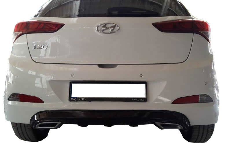 Hyundai İ20 Uyumlu (2014-2018) Egzoz Görünümlü Arka Tampon Eki - Difüzör (Plastik)