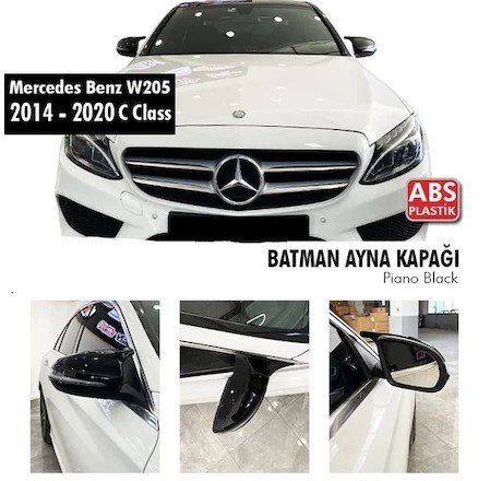 Mercedes C Uyumlu Serisi W205 (2015-2020) Batman Yarasa Ayna Kapağı (Parlak Siyah)
