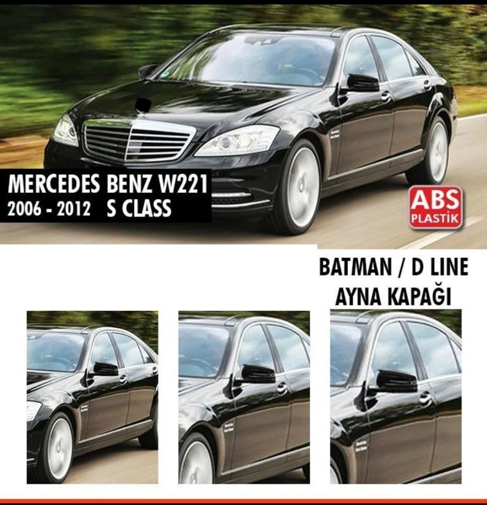 Mercedes S Uyumlu Serisi W221 (2006-2012) Batman Yarasa Ayna Kapağı (Parlak Siyah)