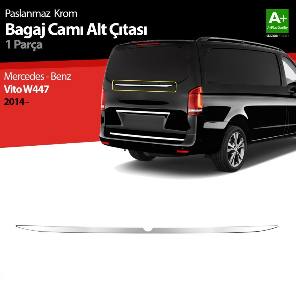 Mercedes Vito Uyumlu W447 Krom Bagaj Camı Alt Çıtası 2014 Üzeri