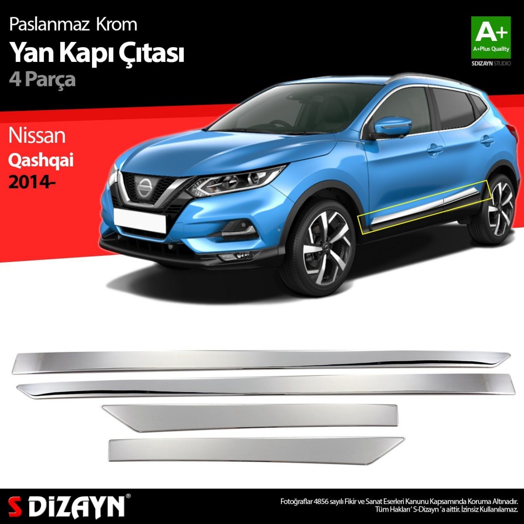 Nissan Qashqai Uyumlu Krom Yan Kapı Çıtası 4 Parça 2014-2021