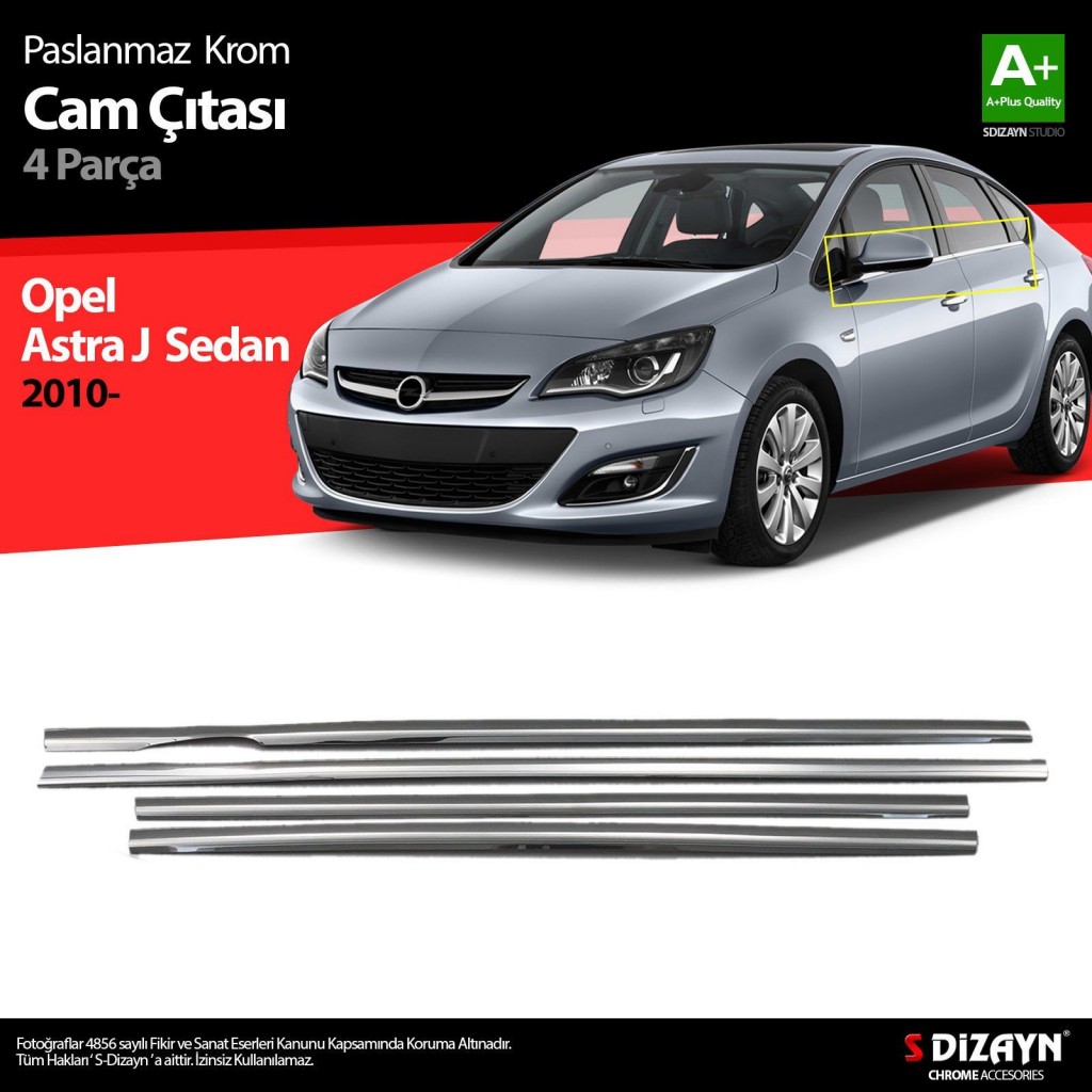 Opel Astra Uyumlu J Sedan Krom Cam Çıtası 4 Parça 2012 Üzeri
