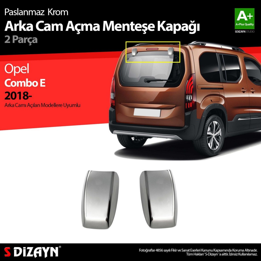 Opel Combo Uyumlu Krom Arka Cam Açma Menteşe Kapağı 2 Parça 2019 Üzeri