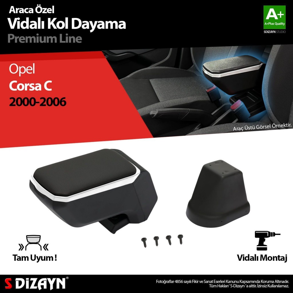 Opel Corsa Uyumlu C Abs Vidalı Kol Dayama Kolçak Gri 2000-2006 A+Kalite Parça