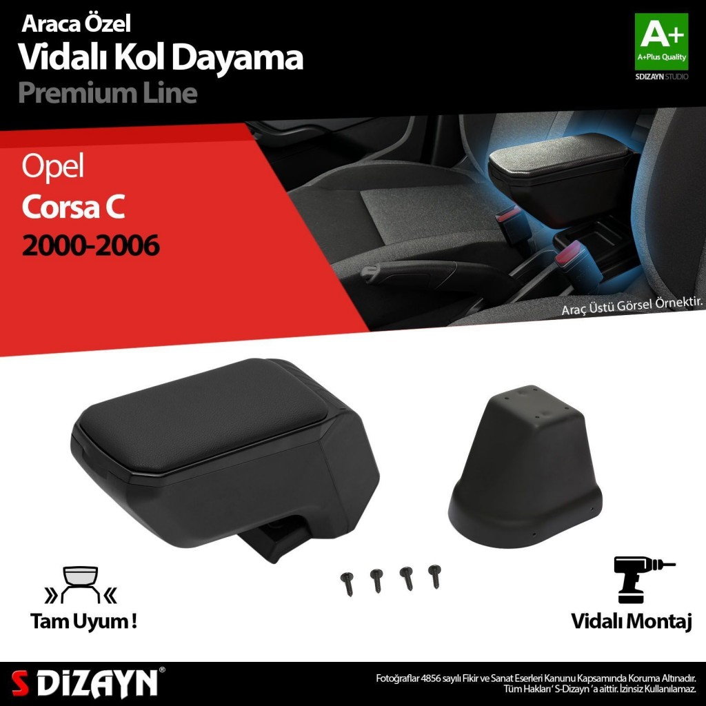 Opel Corsa Uyumlu C Abs Vidalı Kol Dayama Kolçak Siyah 2000-2006 A+Kalite Parça