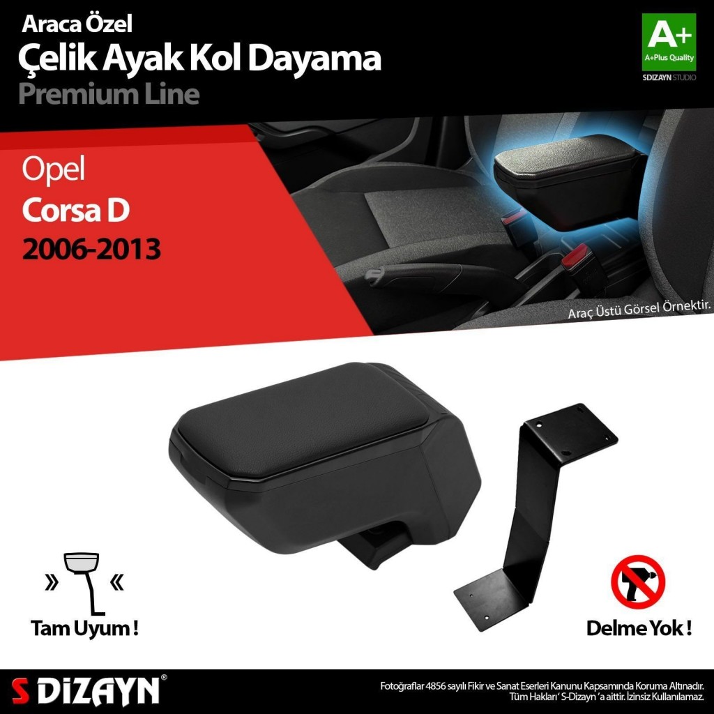 Opel Corsa Uyumlu D Kol Dayama Kolçak Çelik Ayaklı Abs Siyah 2006-2013 A+Kalite Parça