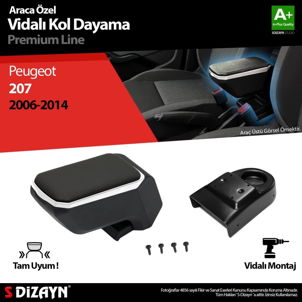 Peugeot 207 Uyumlu Abs Vidalı Kol Dayama Kolçak Gri 2006-2014 A+Kalite Parça