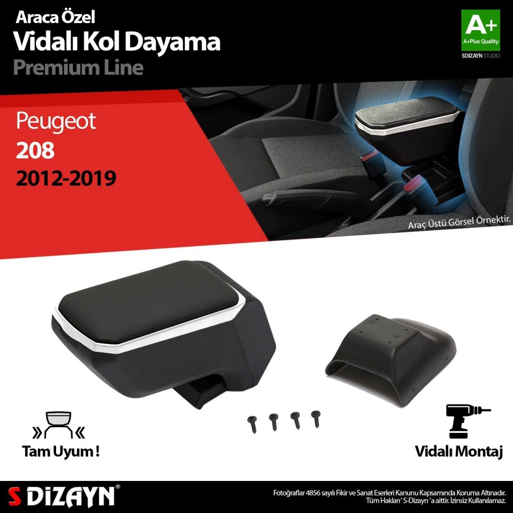 Peugeot 208 Uyumlu Abs Vidalı Kol Dayama Kolçak Gri 2012-2019 A+Kalite Parça