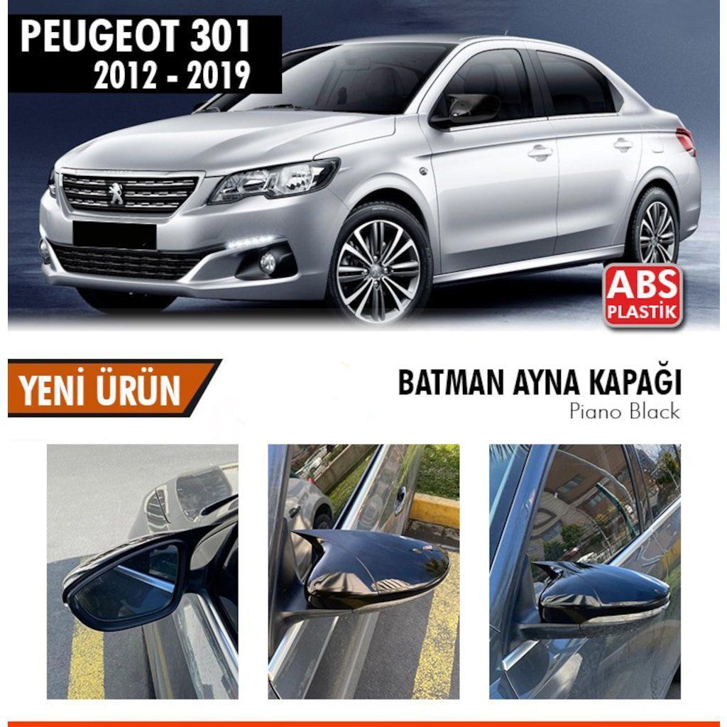 Peugeot 301 Uyumlu 2012 Sonrası Batman Yarasa Ayna Kapağı (Piano Black)