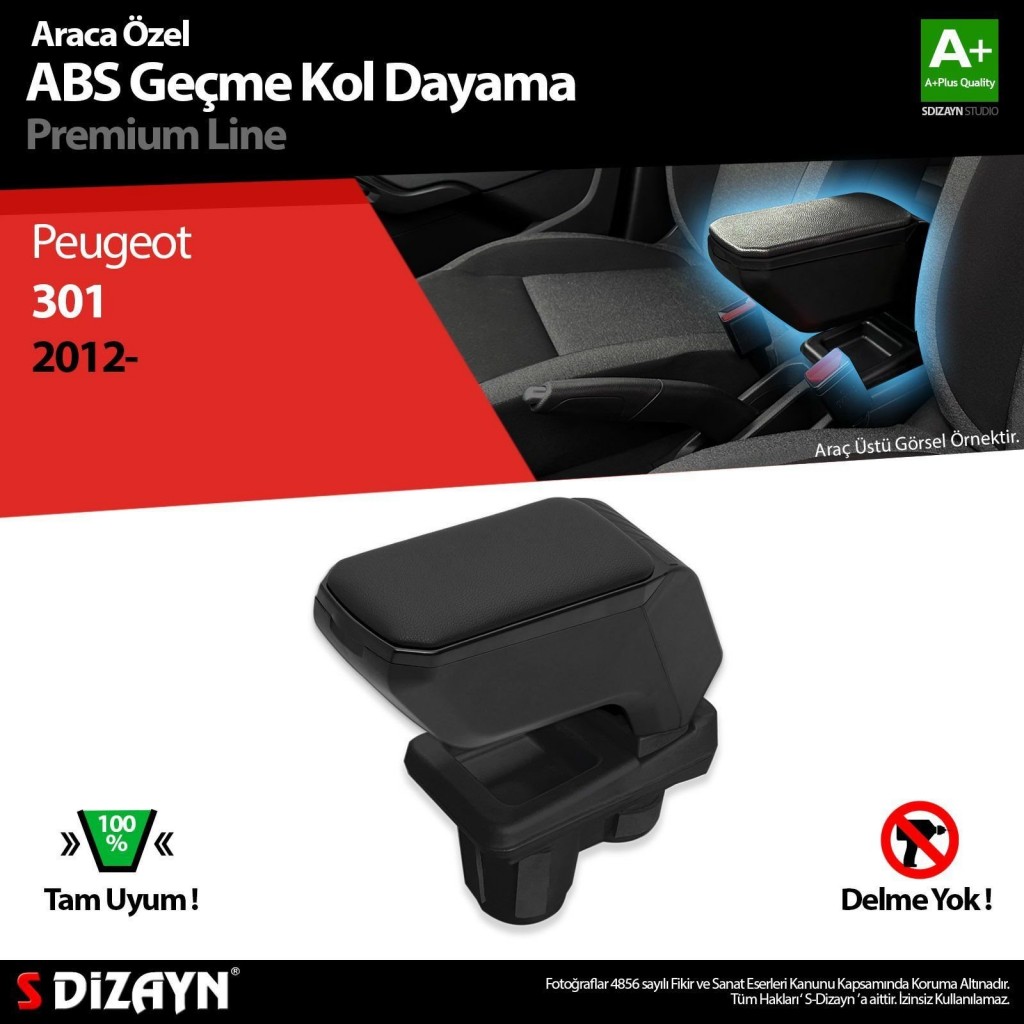 Peugeot 301 Uyumlu Kol Dayama Kolçak Geçmeli Abs Siyah 2012 Üzeri Parça