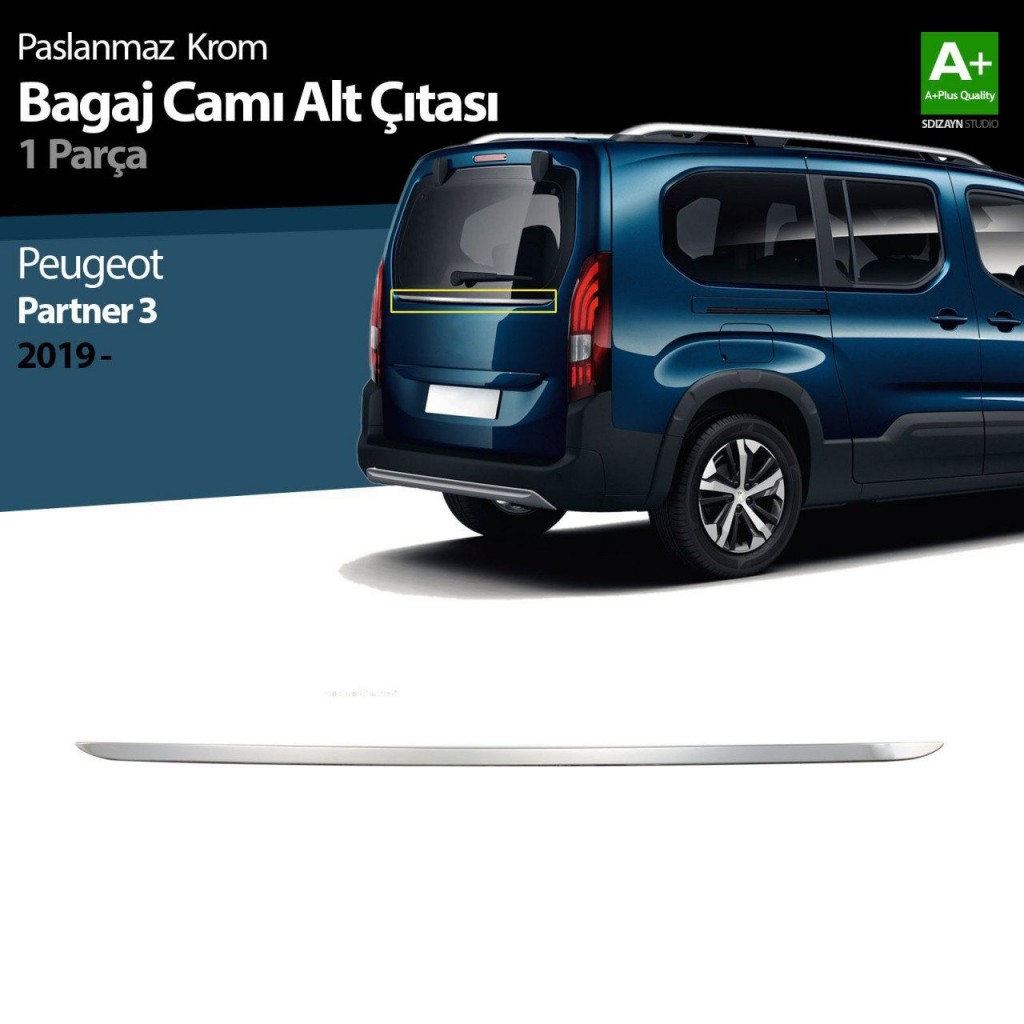 Peugeot Partner Uyumlu 3 Krom Bagaj Camı Alt Çıtası 2019 Üzeri
