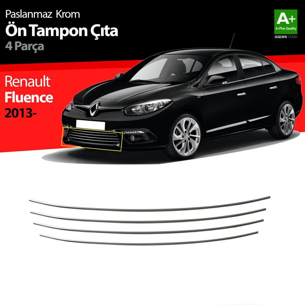 Renault Fluence Uyumlu Krom Ön Tampon Çıtası 4 Parça. 2013 Üzeri Makyajlı
