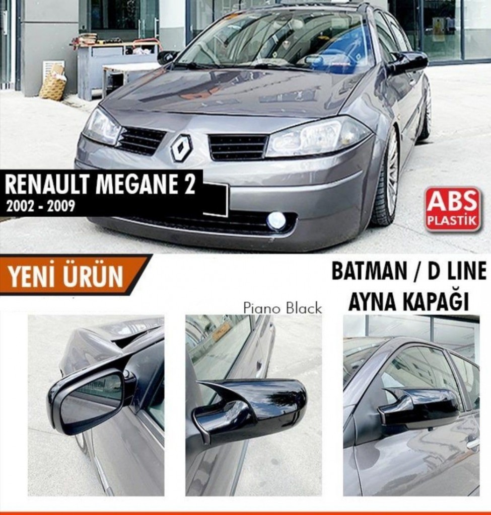 Renault Megane Uyumlu 2 (2002-2009) Batman Yarasa Ayna Kapağı (Piano Black)