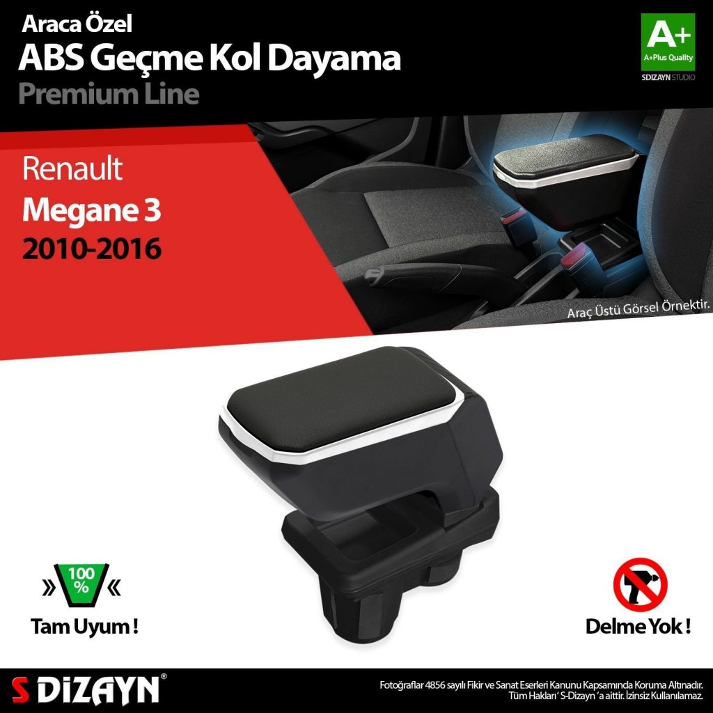 Renault Megane Uyumlu 3 Kol Dayama Kolçak Geçmeli Abs Gri 2010-2016 A+Kalite Parça